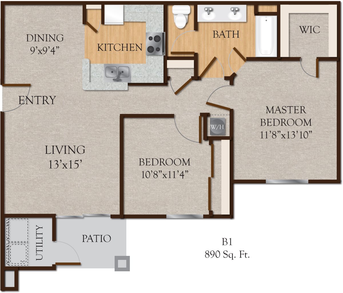 B1 Two Bedroom/ Two Bath | Bedroom | The Preserve at Westover Hills San Antonio Apartments